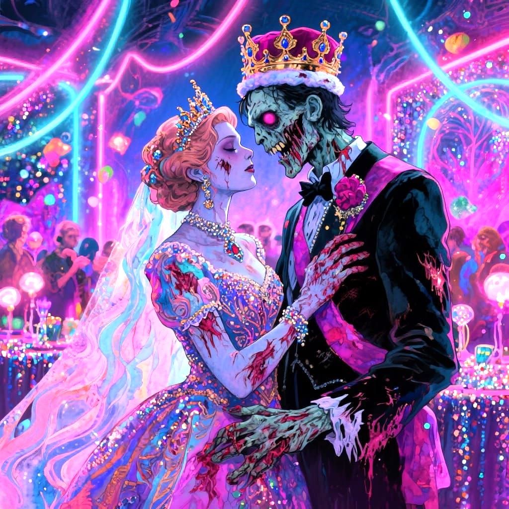 Zombie Prom King and Queen Poster in Watercolour Style