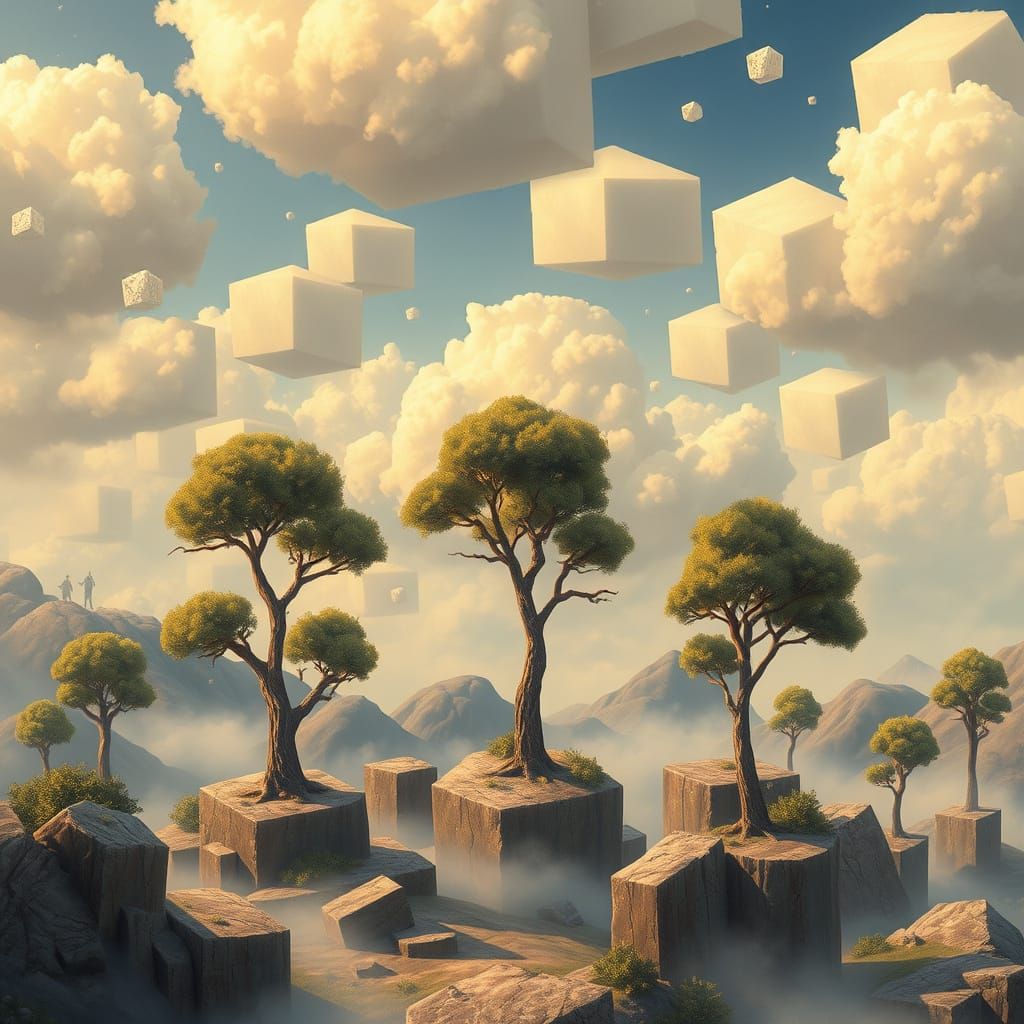 Square-Shaped Surreal Landscape in Dreamlike Style