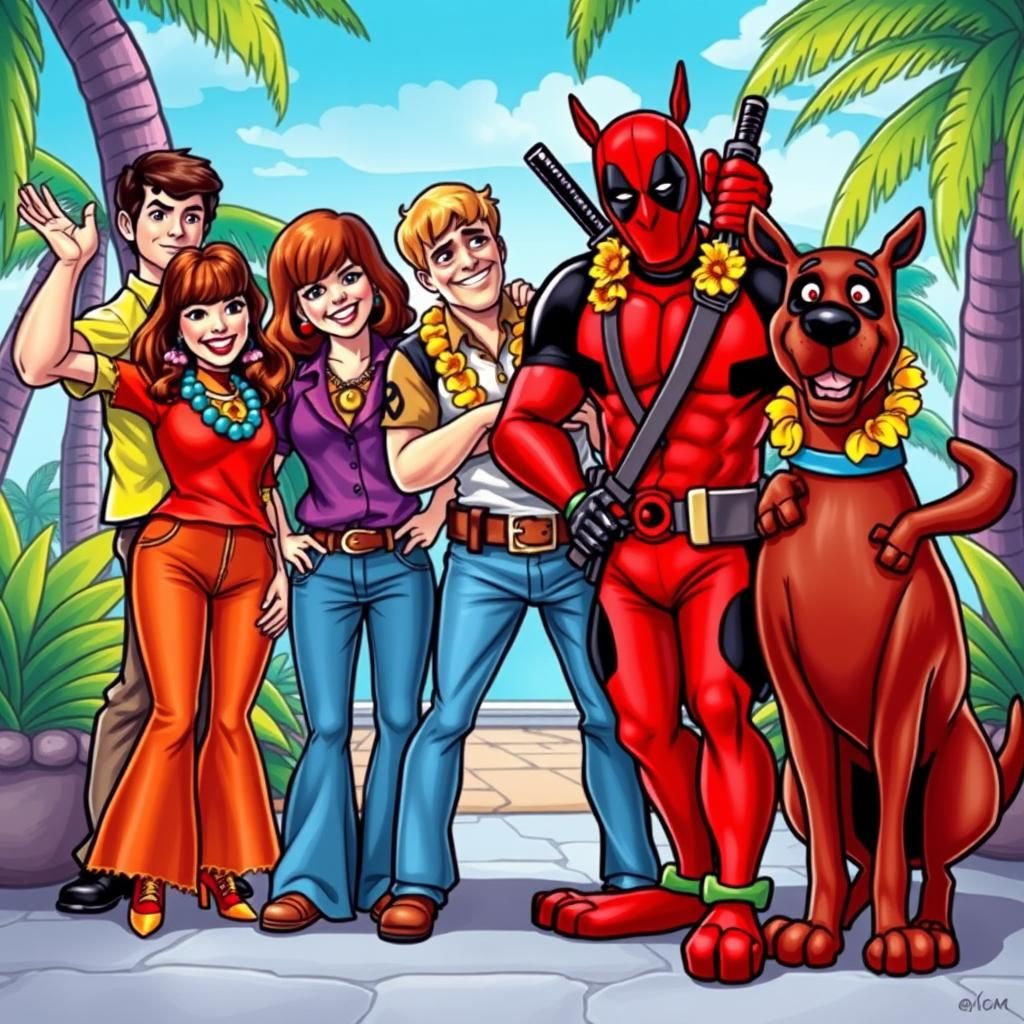 Scooby-Doo and Mystery Incorporated are posing for a photo s...