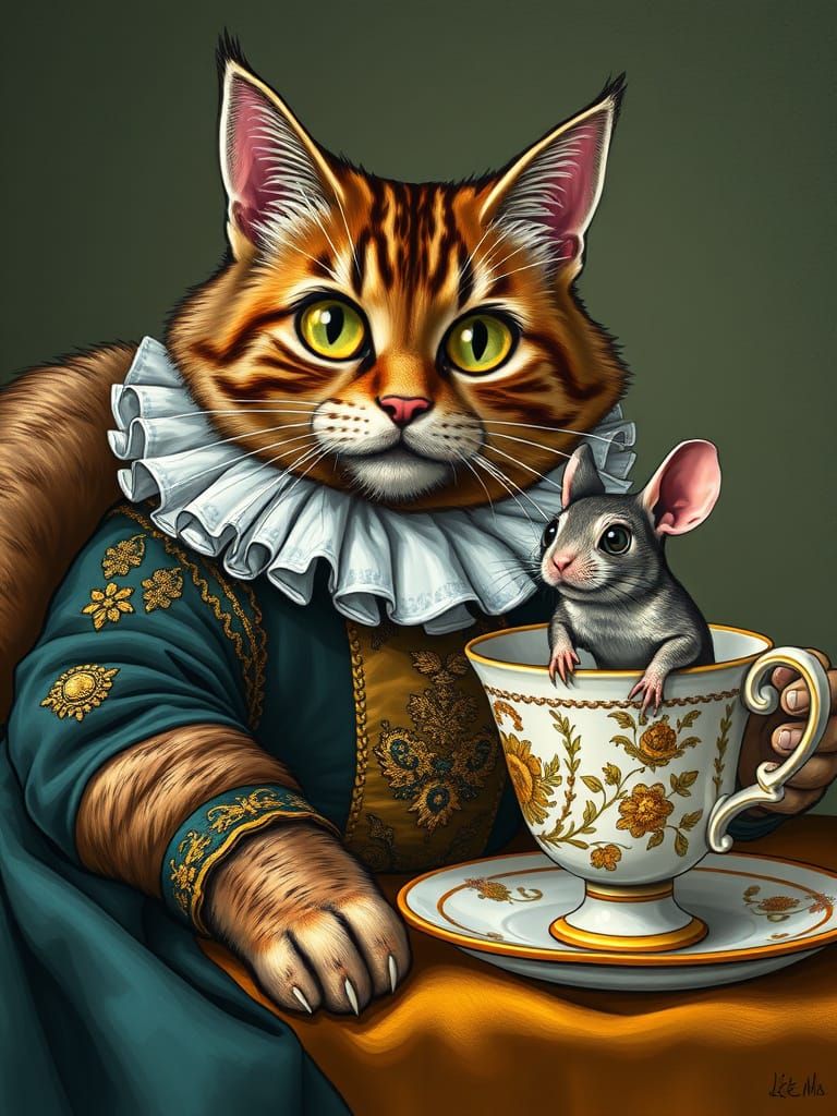 Renaissance Cat and Mouse in Teacup