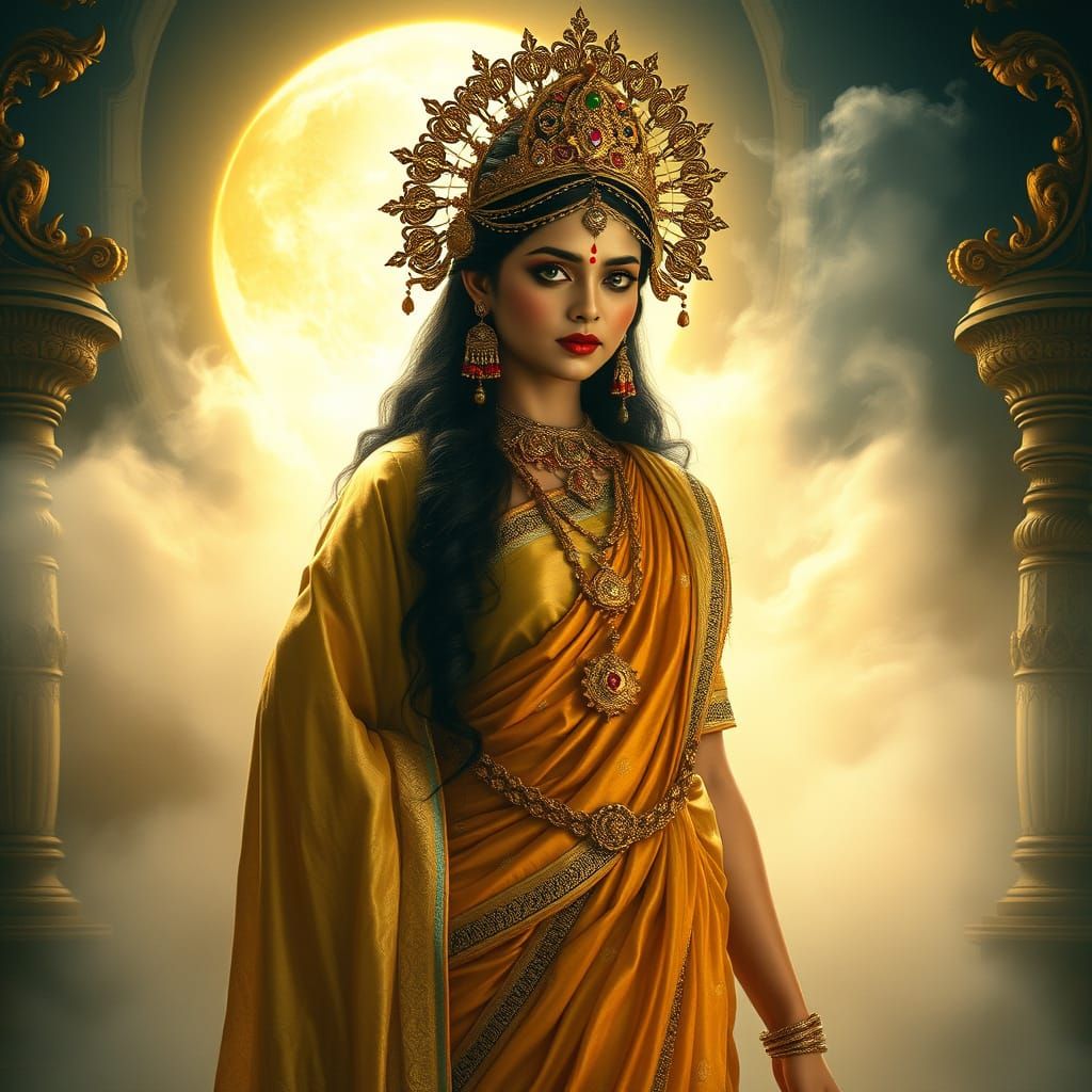 Indian Goddess in Moonlit Splendor