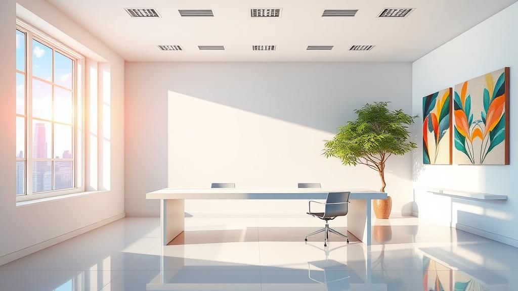 Modern Office Interior with Broadcasting Background
