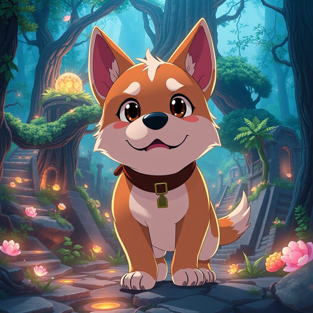Brave Anime Dog Embarks on Magical Quest