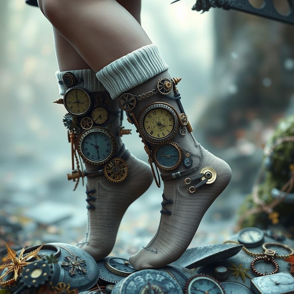 Steampunk Time-Keeper Socks in Dreamlike Setting
