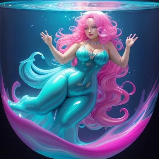 Opalescent Slime Woman in Underwater Tank