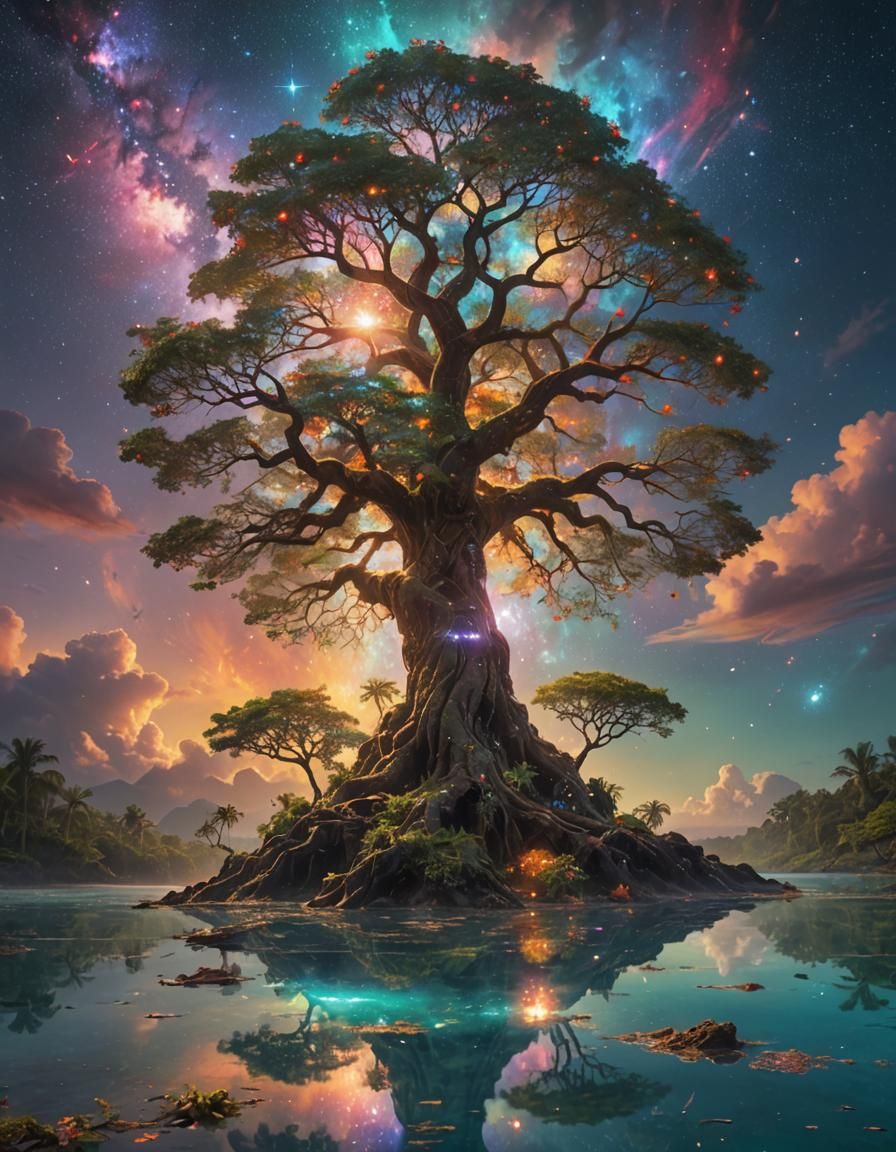 Enchanted Tree of Life in Hawaiian Lagoon, Digital Art