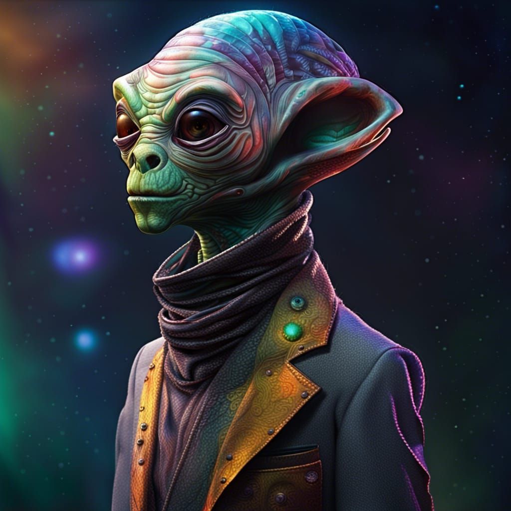 Hyperrealistic Alien Tailor in Space Fantasy Style