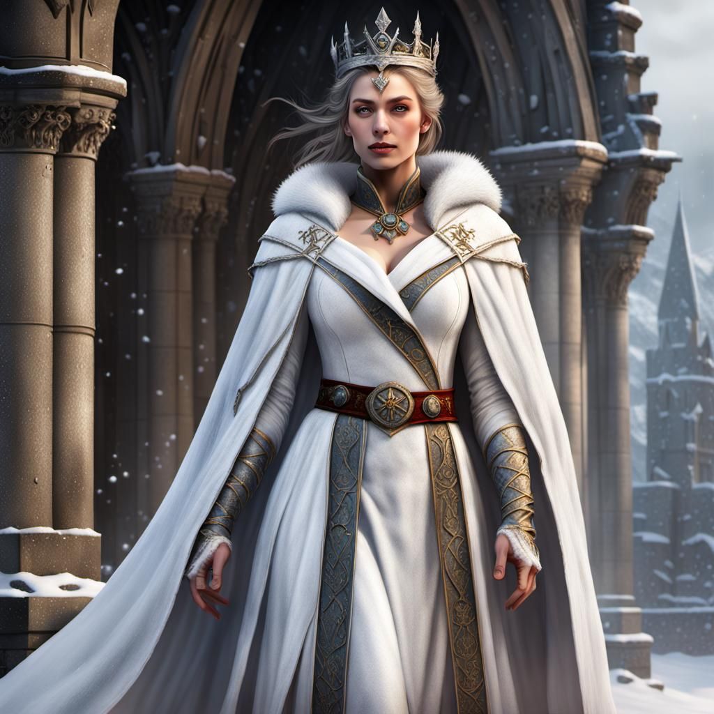 Teenage Sorceress Princess in Snowy Castle, Dark Fantasy Art