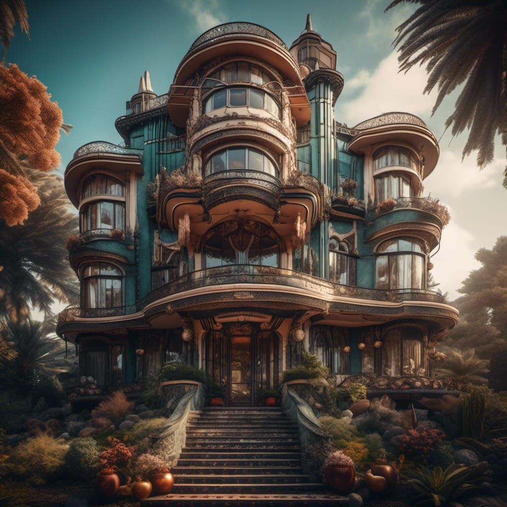 Art Deco Villa in Hyperrealistic 1930s Style