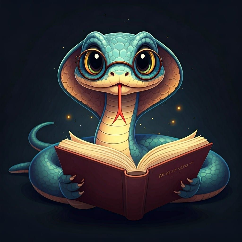 Adorable Kawaii Snake Reads Magic Book
