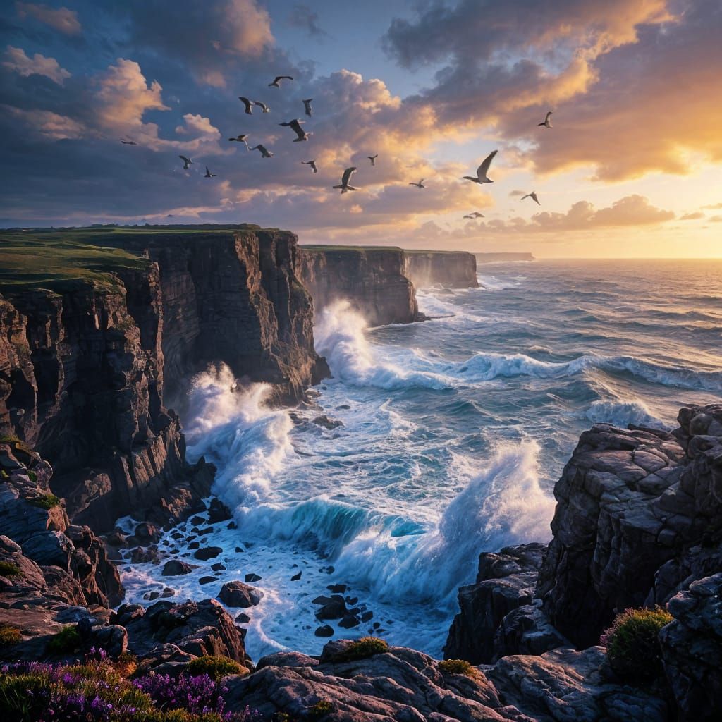 Majestic Coastal Cliffs at Sunset in Ultra-HD