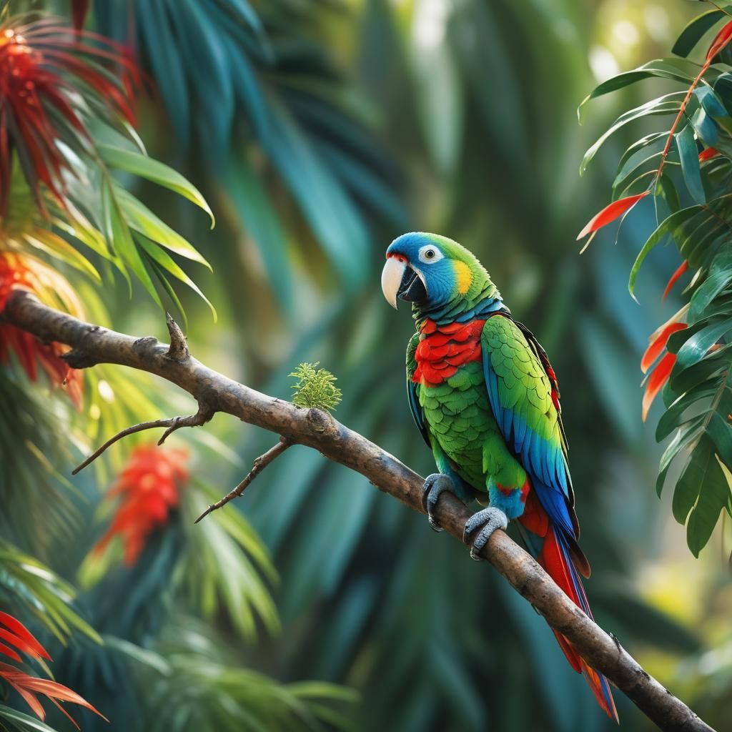 Vibrant Parrot Portrait in Lush Forest Setting