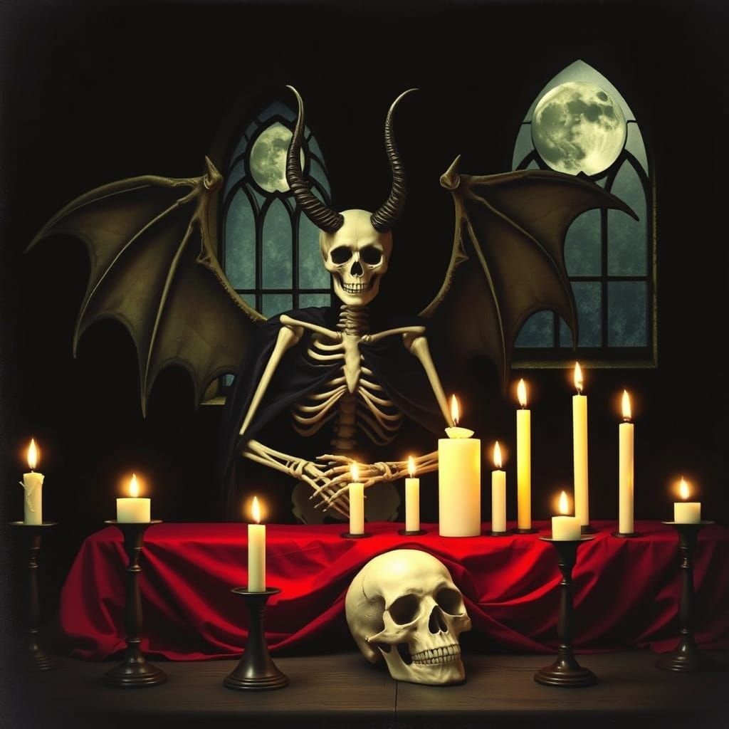 Gothic Skeleton in Dark, Mystical Setting