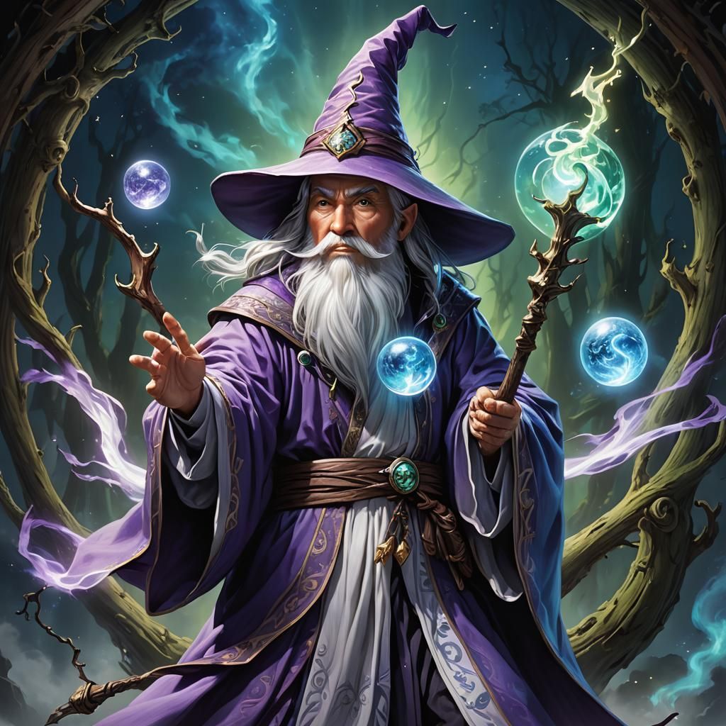 Wizard with Orb, Fantasy Art in Matte Painting Style