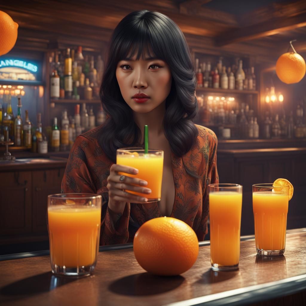 1970s Los Angeles Bar Scene with Asian Woman