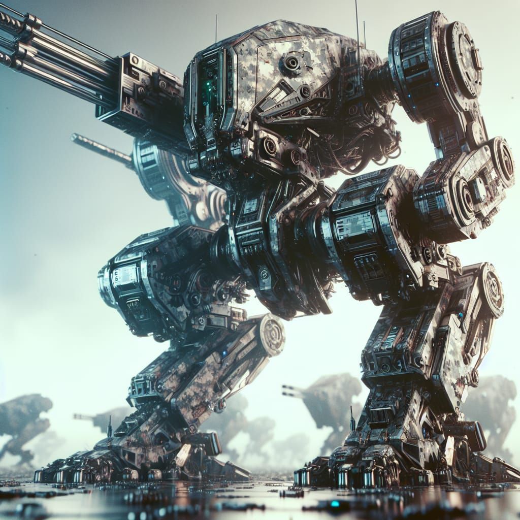 Futuristic Camo Mech Warrior in Sci-Fi Scene