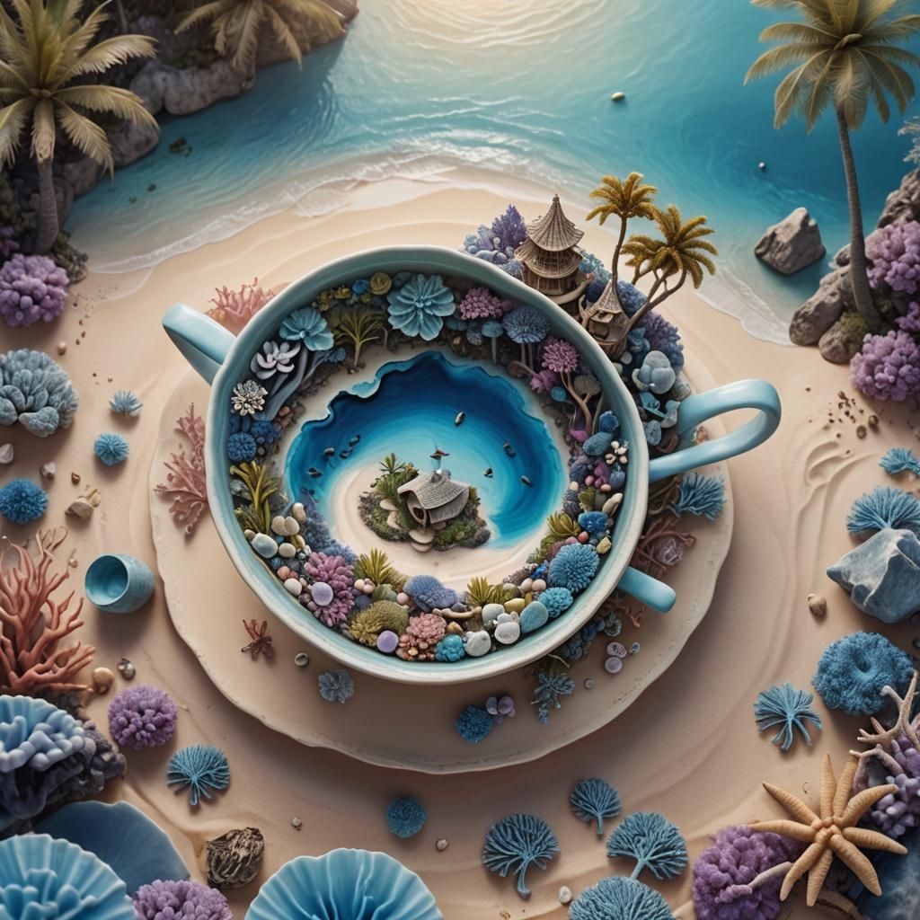 Coral Teacup Island: Dreamlike Matte Painting
