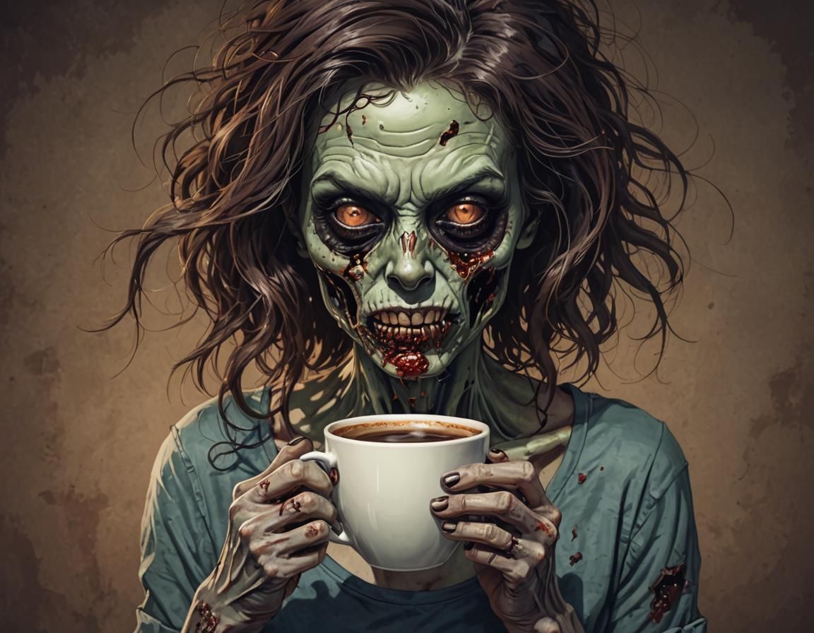 Zombie girl with coffee
