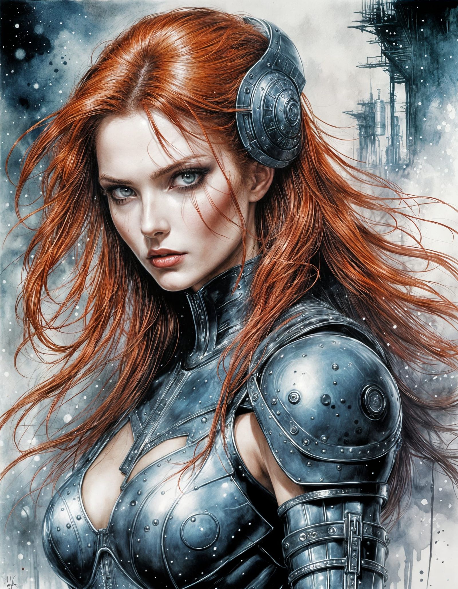 Provocative Redhead Warrior in Sci-Fi Latex Armor