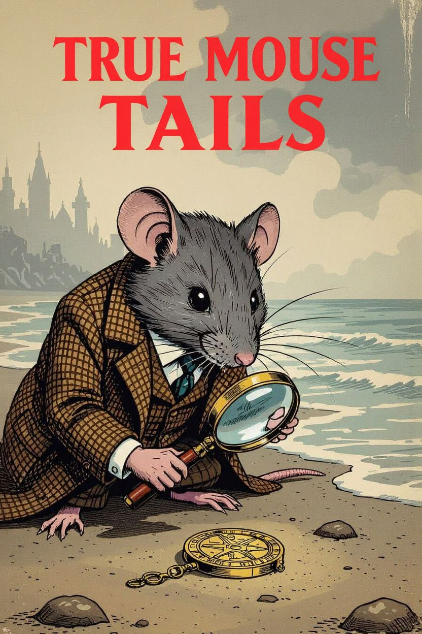 Steampunk Mouse Detective on Foggy Seashore