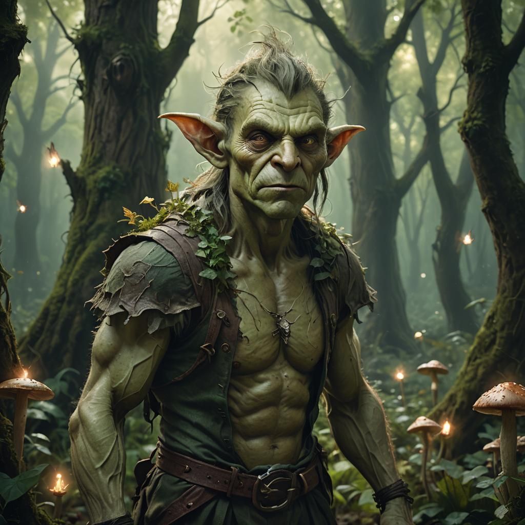 Menacing Goblin Man in Emerald Glade: Fantasy Portrait