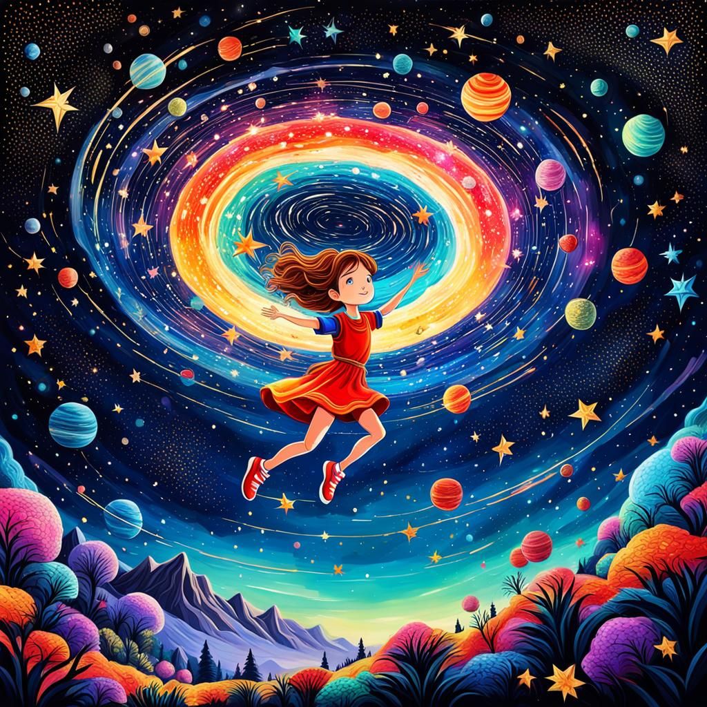 Vibrant Cartoon Person Floating Among the Stars