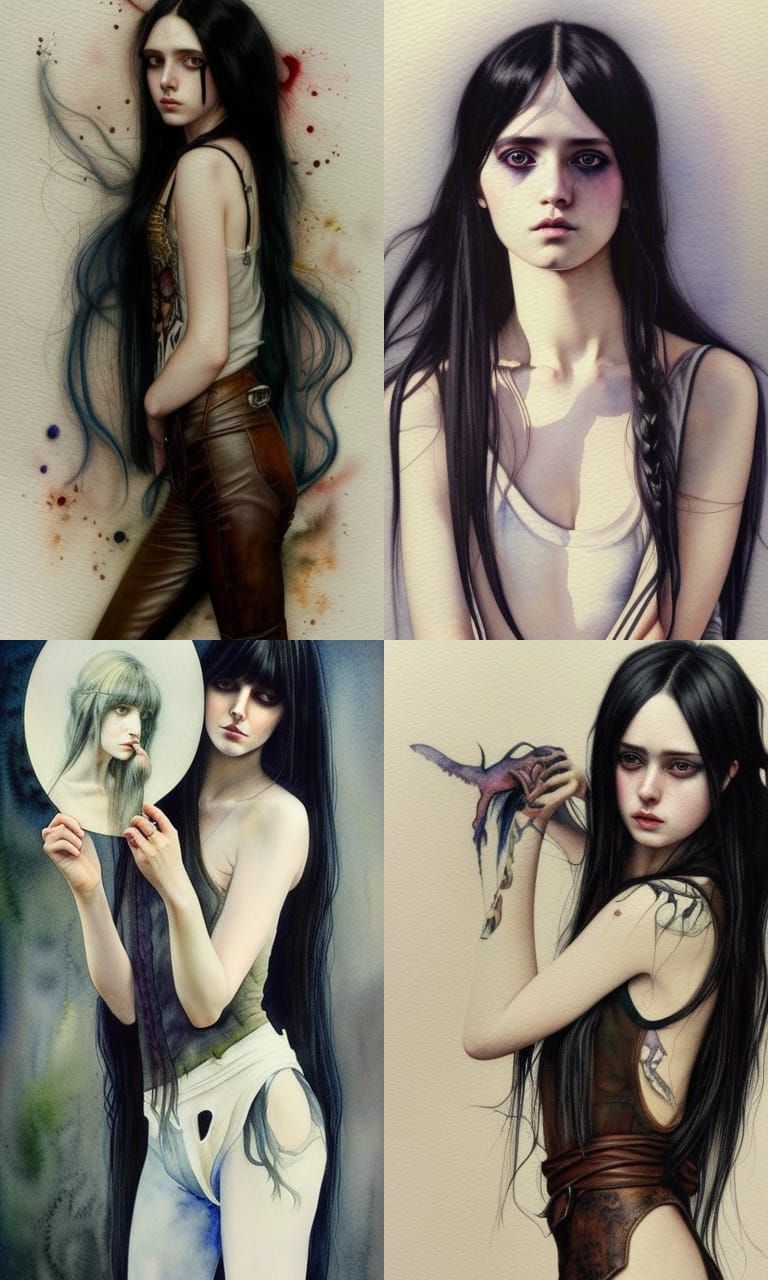 Intricate Watercolor Portrait of Girl Death