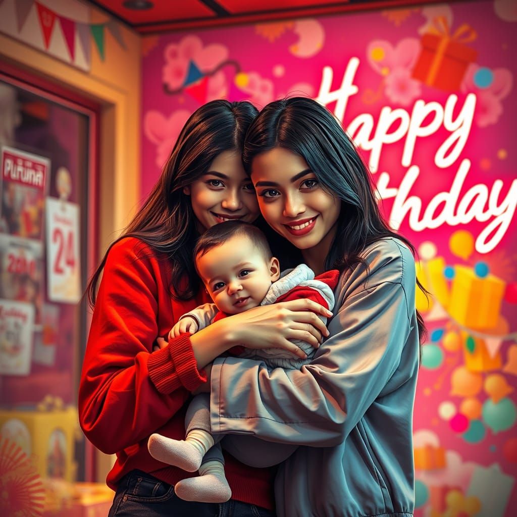 Sisters' Birthday Portrait in Splash Art Style