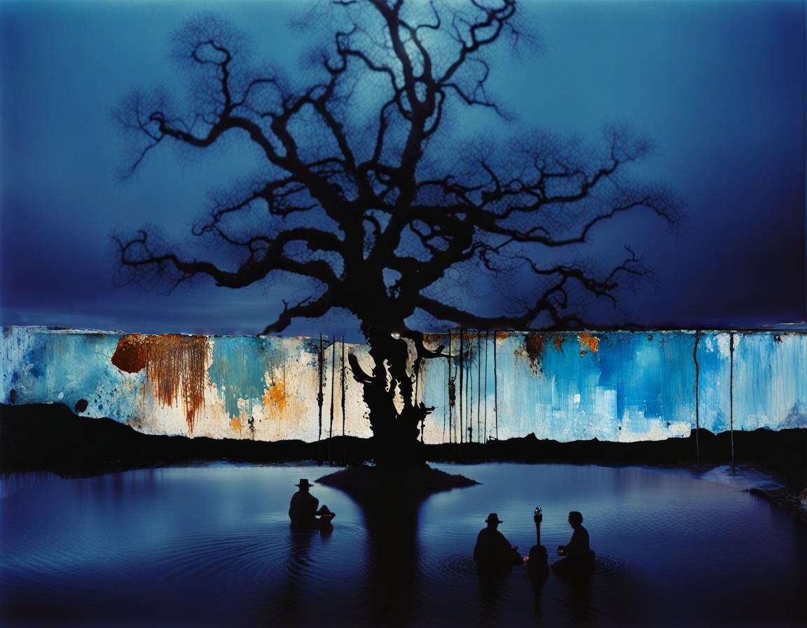 Abstract Painting: Blues at Twilight with Decay