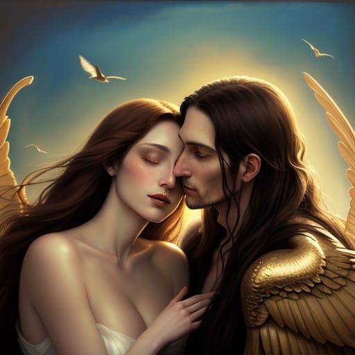 Incubus and Human Embrace in Soft Oil Painting