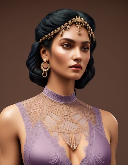 Beautiful Woman in Purple Lace: Hyperrealistic Digital Portr...
