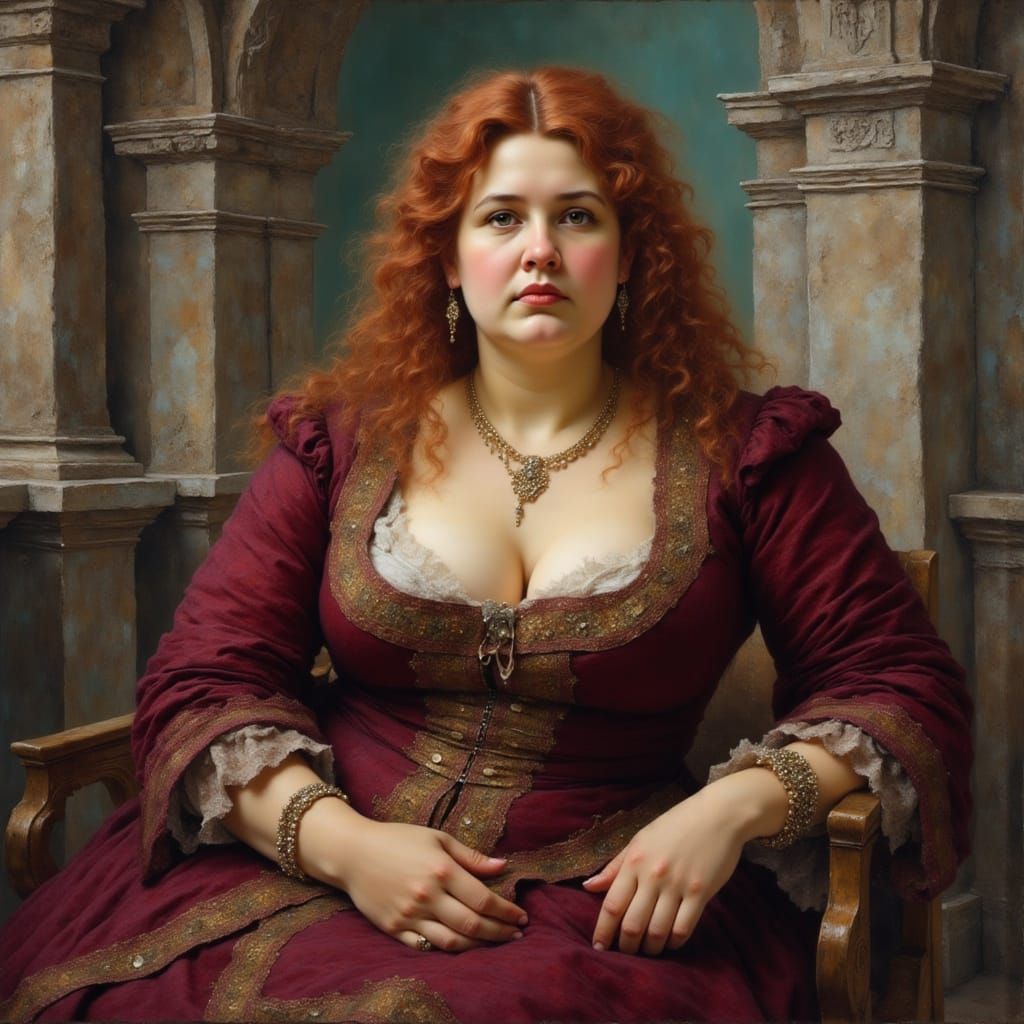 Hyperrealistic Portrait of Overweight Woman in Castle Chambe...