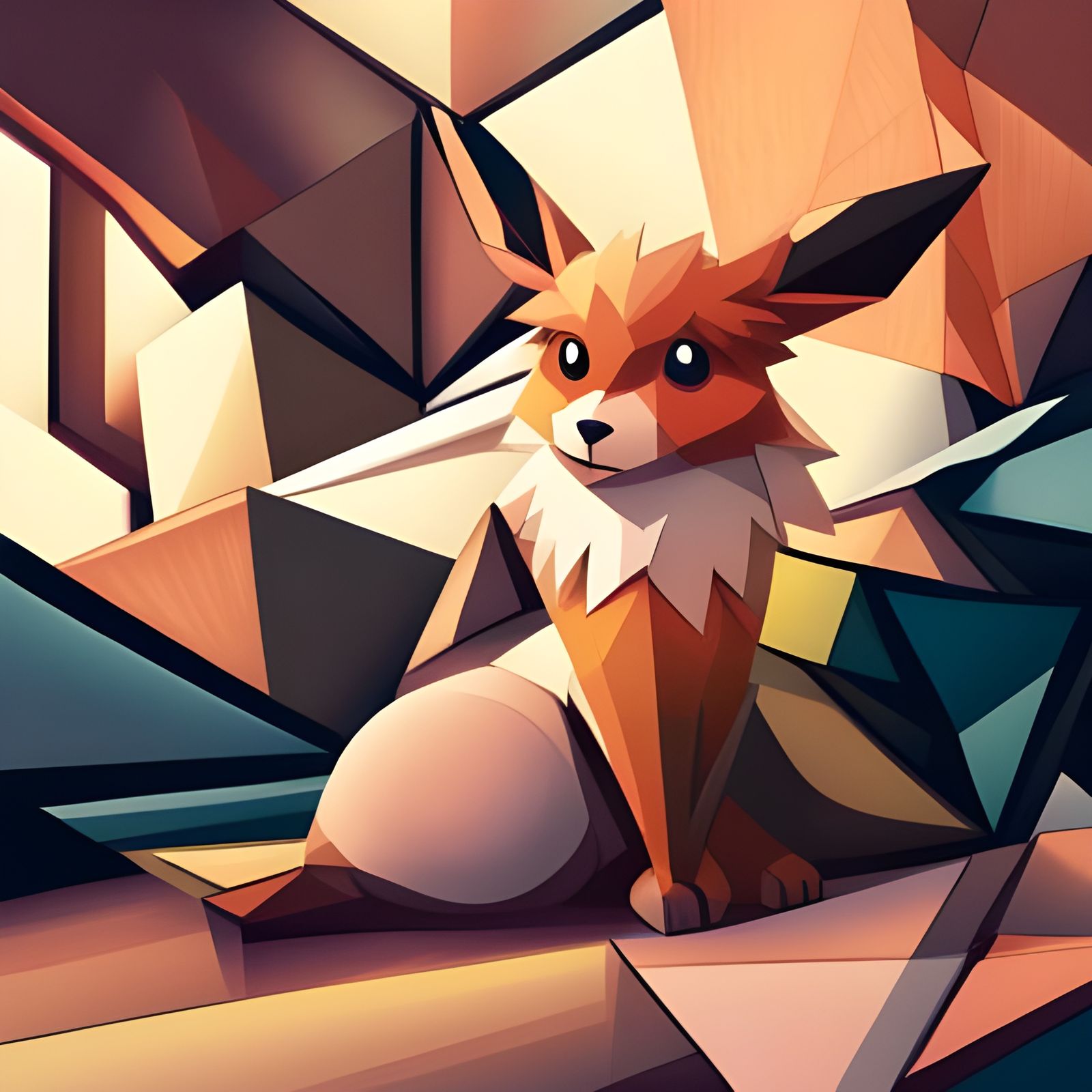 Cubist Eevee Pokemon in Geometric Fauvism Style