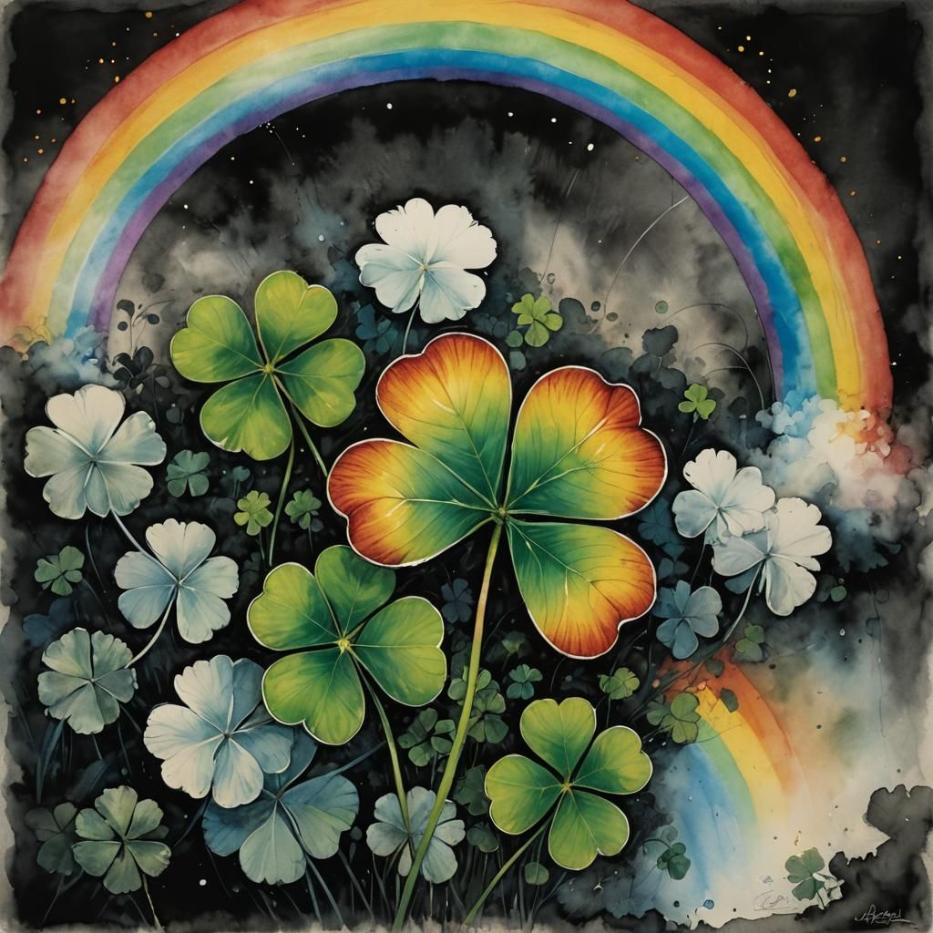 Mystical Four-Leaf Clover with Rainbow Aura