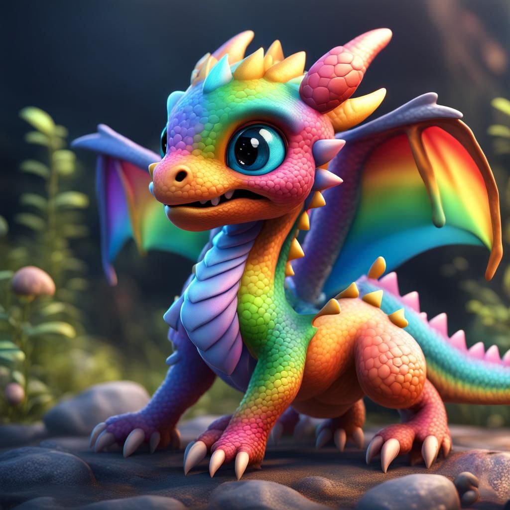 Cute Rainbow Dragon: Detailed Fantasy Concept Art