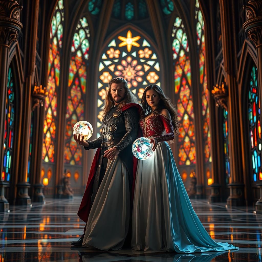 Thor and Scarlet Witch in Stained Glass Castle