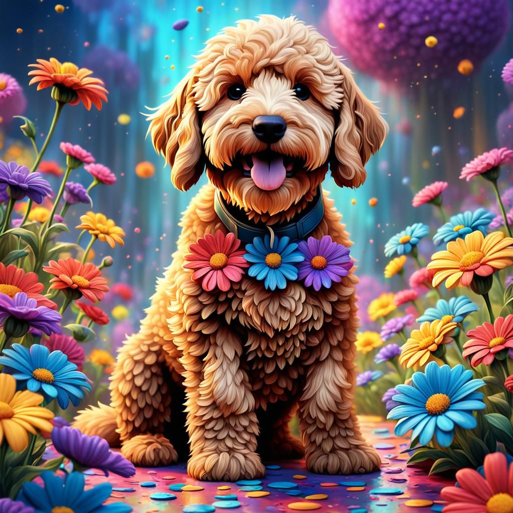 Goldendoodle in Wonderland: 3D Digital Art