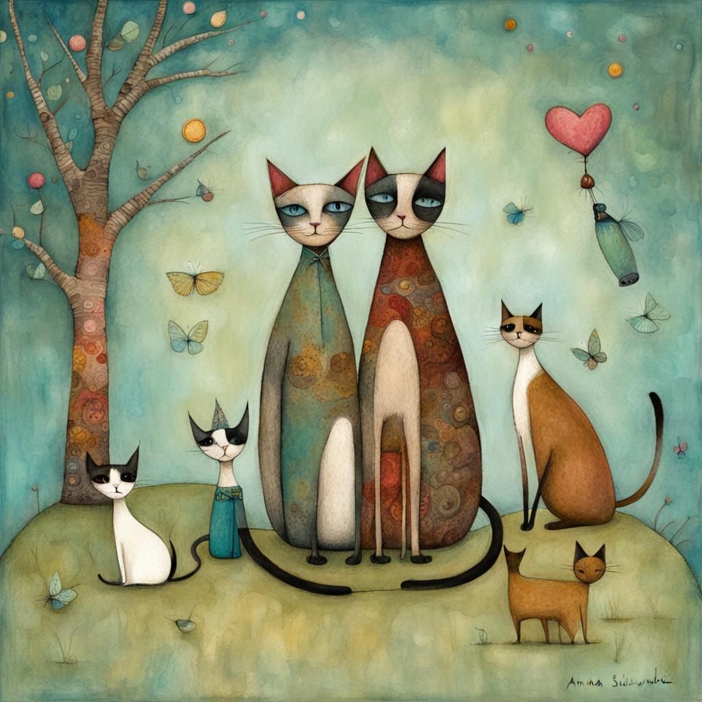 Magical Siamese Cat and Friends Illustration