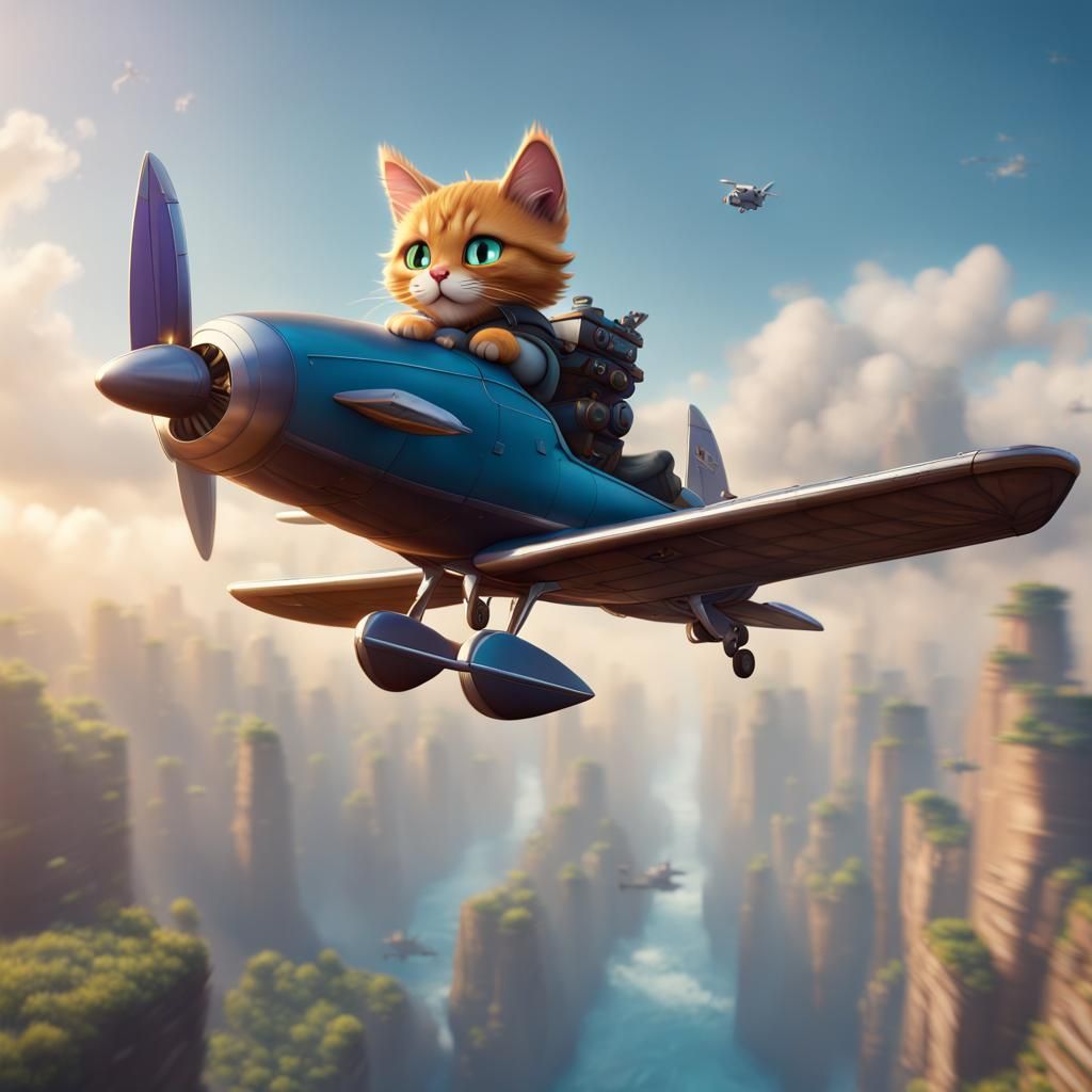 Warrior Cat Pilot Flying a Plane