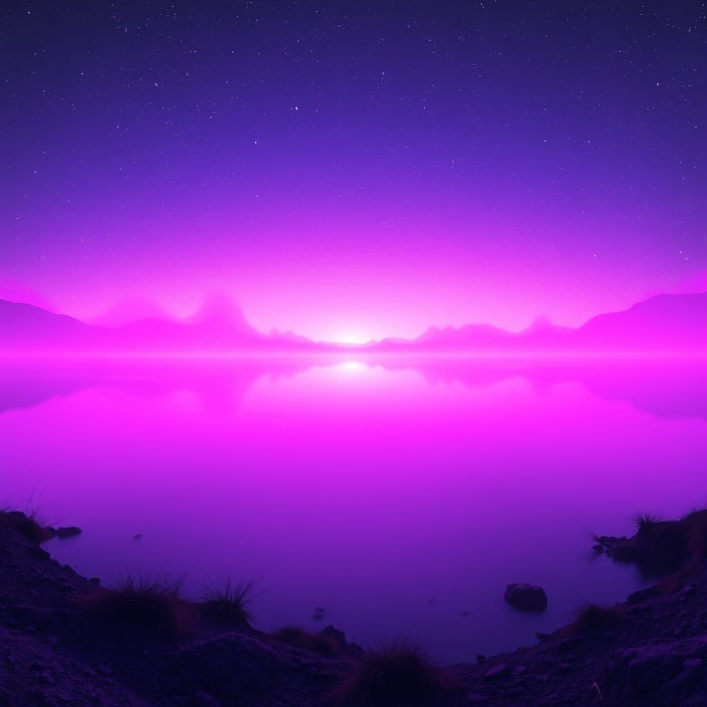 Synthwave Pink Lake Under Starry Night Sky