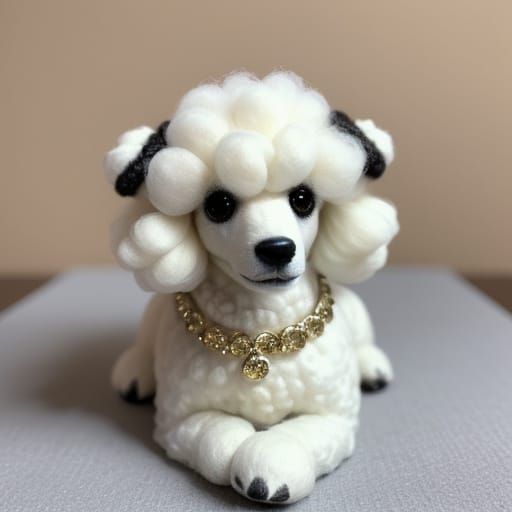 Glamorous Pom-Pom Poodle Sculpture in 1980s VHS Style