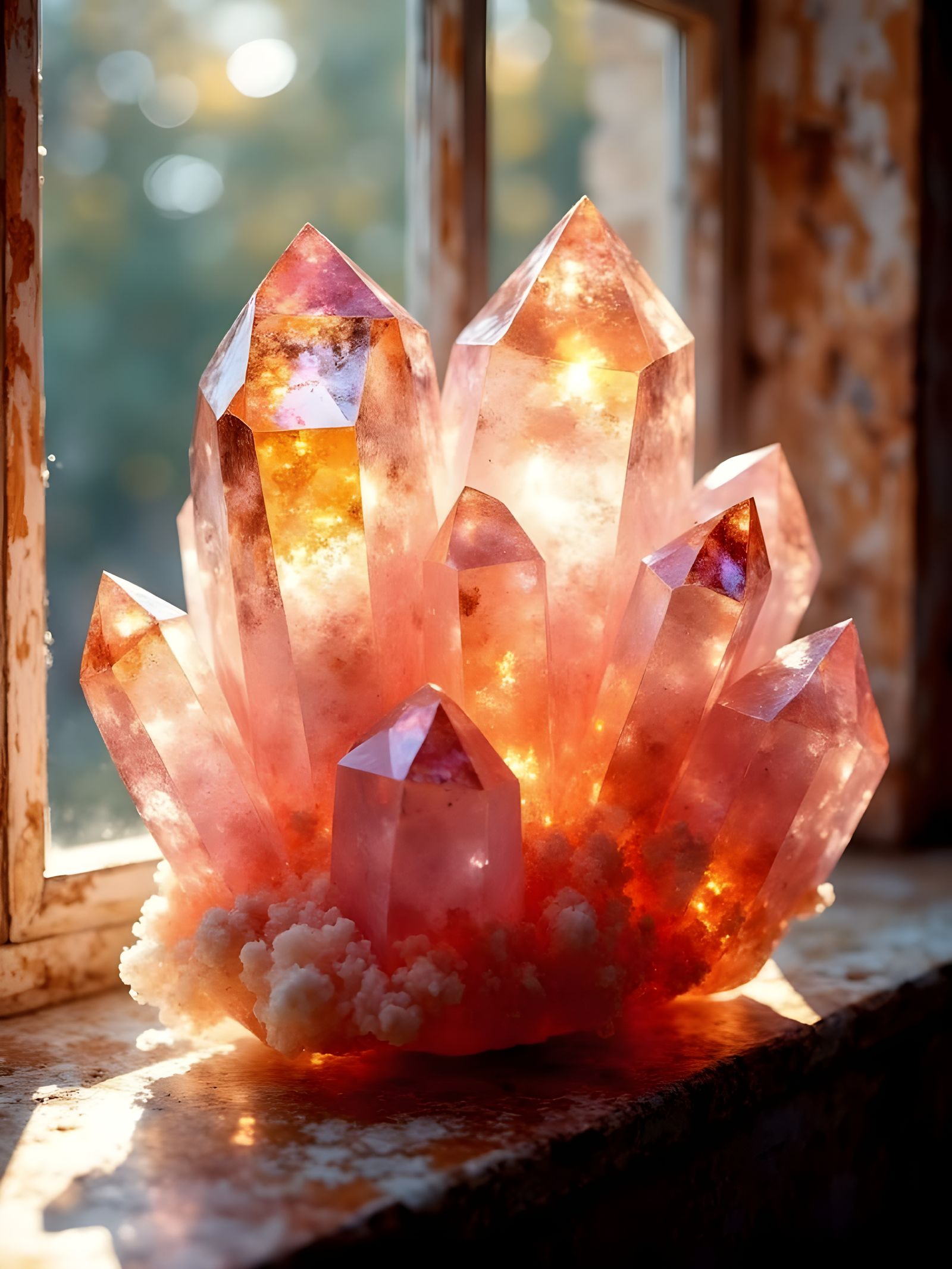 Ethereal Rose Quartz Cluster Radiates Rainbow Light