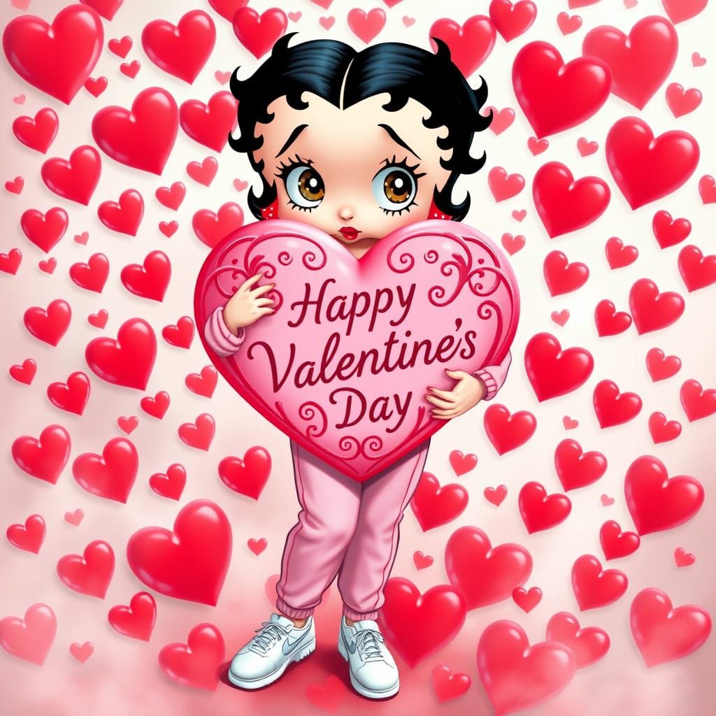 Betty Boop Surrounded by Valentine's Day Whimsy in a Dreamli...