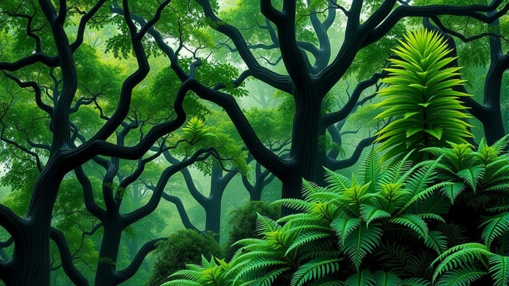 Lush Green Forest in Abstract Fractal Style