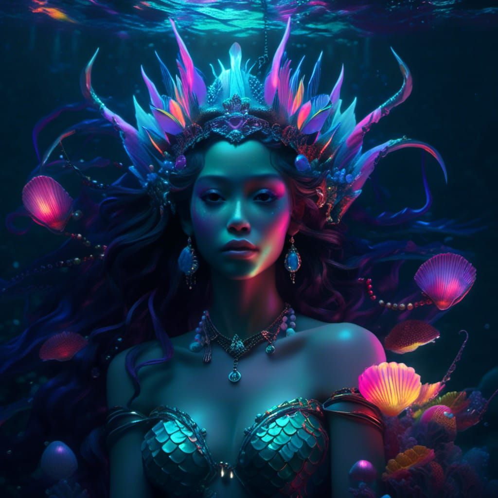 Neon Mermaid of the Abyssal Depths