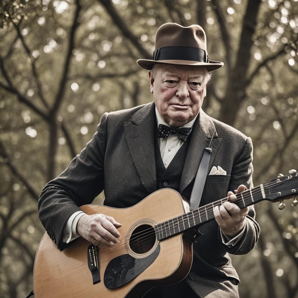 Winston Churchill Plays Guitar: Professional Photography
