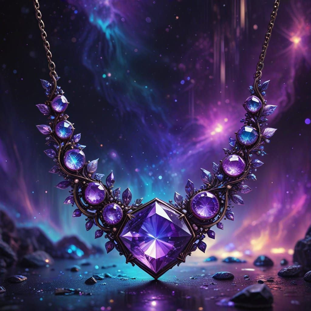 Amethyst Necklace: Holographic Astral Cosmic Illustration