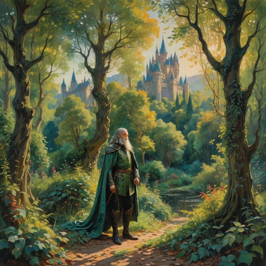 Elven King in Magical Forest as Impressionistic Painting