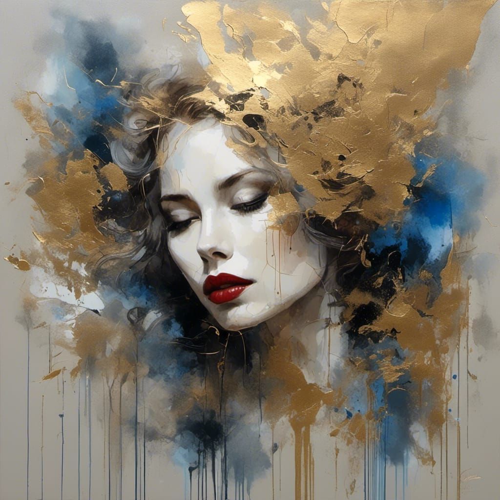 Liquid Gold Portrait of a Woman in Minimalist Style