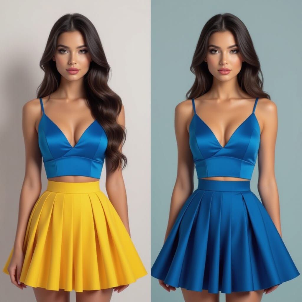 Stunning Woman in Pleated Skirt and Blue Dress